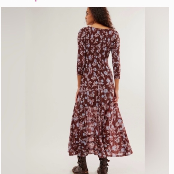 Free People Starlit Nights MIDI Dress Smocked Sheer Slip Floral Medium Med M FP - Picture 2 of 8